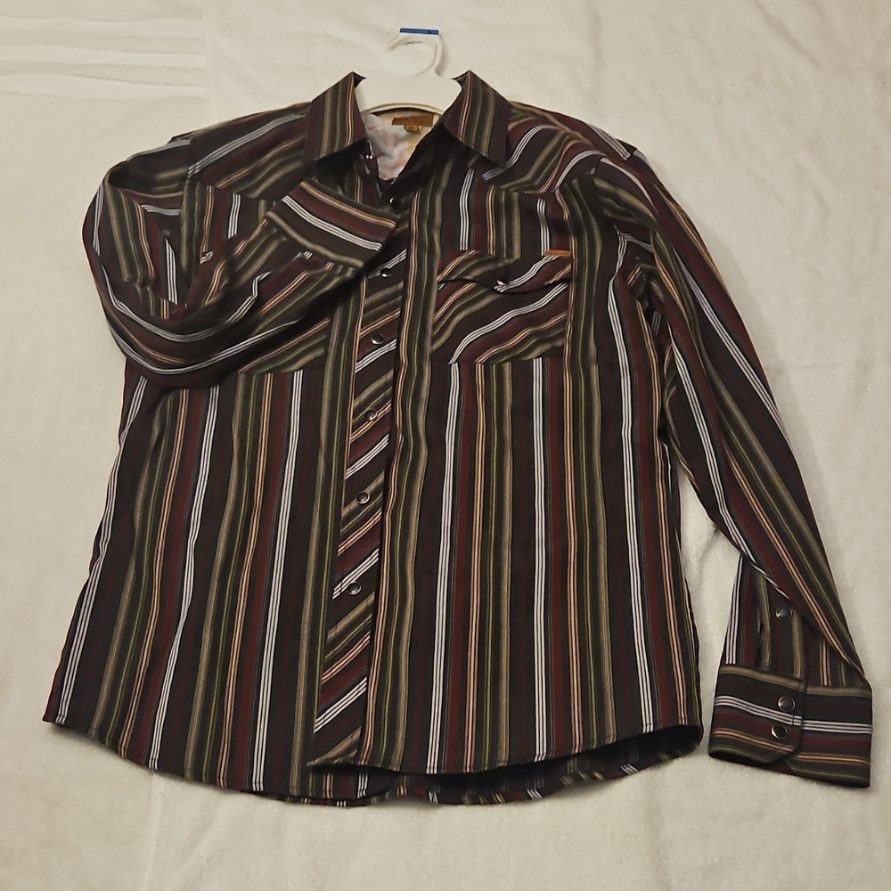Maxini Striped Button-Up Shirt Long Sleeve Multicolor M Casual Point Collar Men